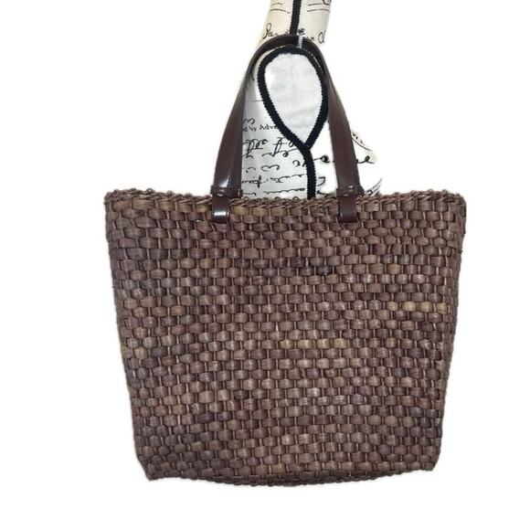 CORN-HUSH BROWN STRAW TOTE BAG 16’x 14’ CLOTH LINEN BOHO BEACH BAG VERSATILE - Picture 1 of 15